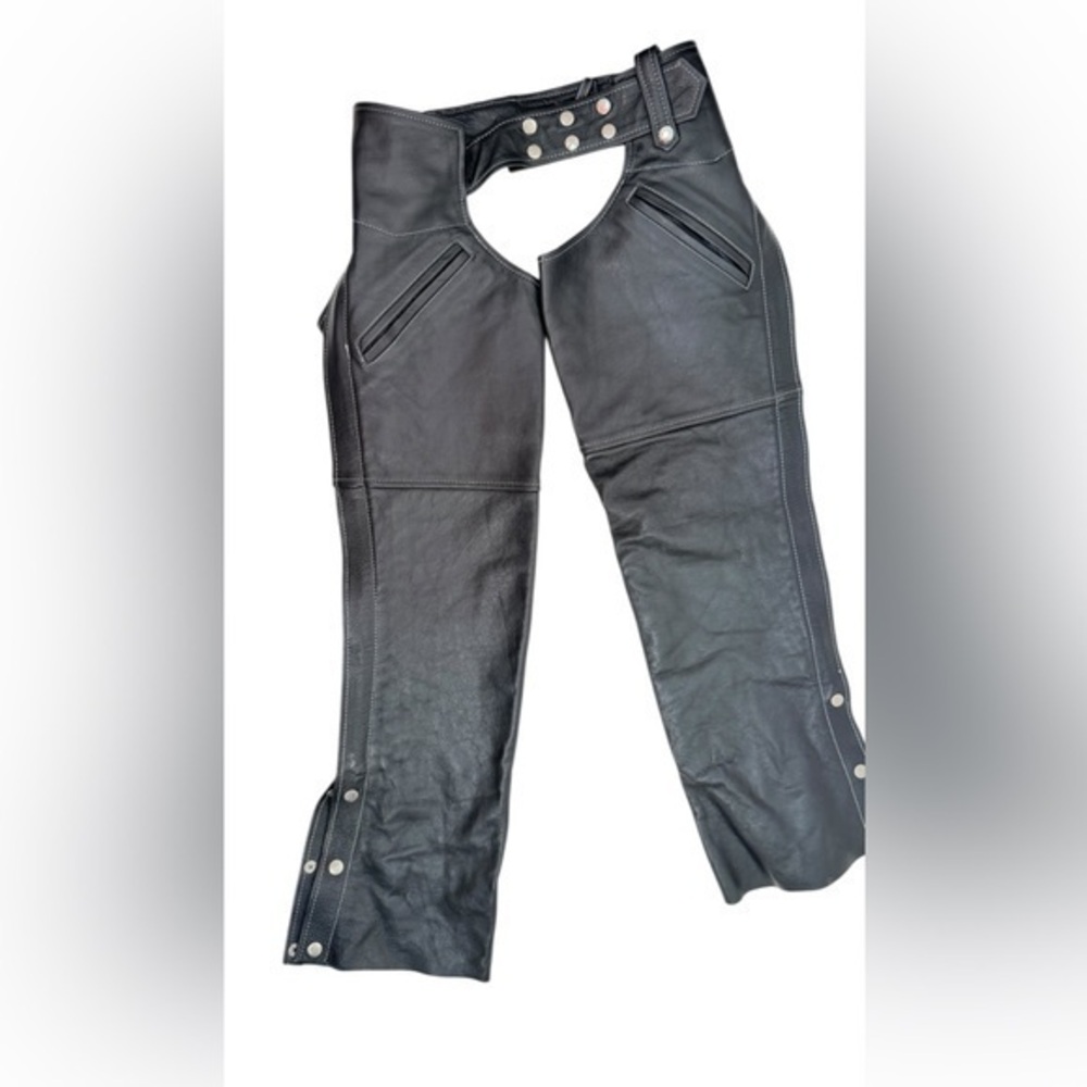 Papas Leather Barn Black Leather Motorcycle Chaps XS Adjustable Riding Gear